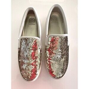 Tory Burch White Leather Shoes 10.5 Sequin Gold